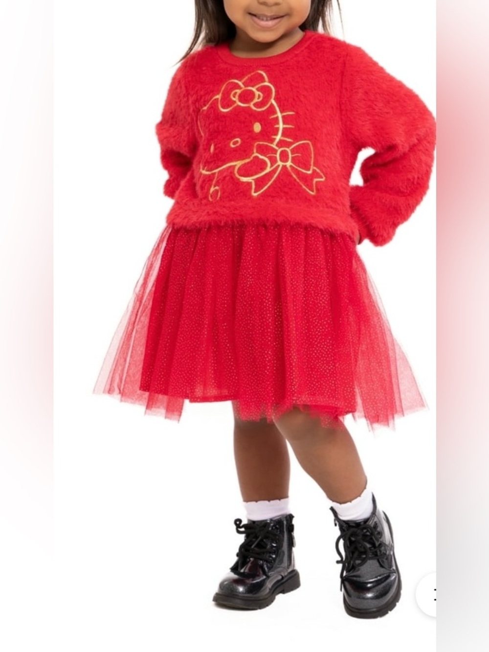 NEW W TAGS Hello Kitty Toddler Girls Eyelash Knit Tutu Dress with Long Sleeve